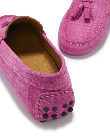 Women's Tasselled Driving Loafers, pink embossed suede-4
