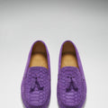 Women's Tasselled Driving Loafers, purple embossed suede-3