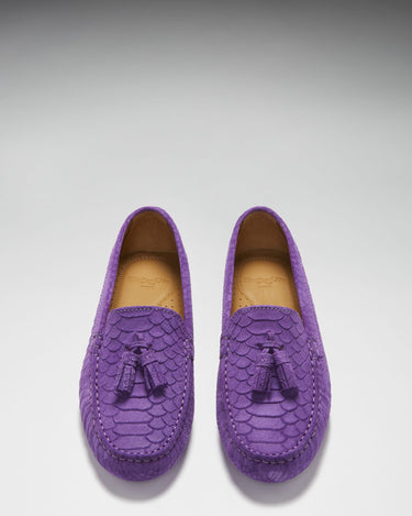 Women's Tasselled Driving Loafers, purple embossed suede-3