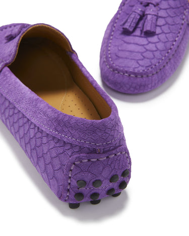 Women's Tasselled Driving Loafers, purple embossed suede-4
