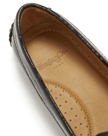 Women's Penny Driving Loafers, brown croc print patent leather-4