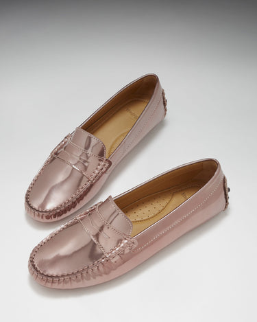Women's Penny Driving Loafers, rose gold patent leather-1