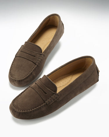 Women's Penny Driving Loafers, brown suede-1